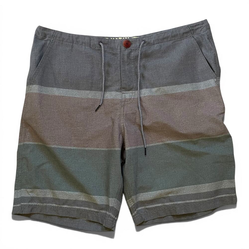 Katin Hybrid Surf Shorts Mens 34 Gray Stripe Walkshort Drawstring Beach